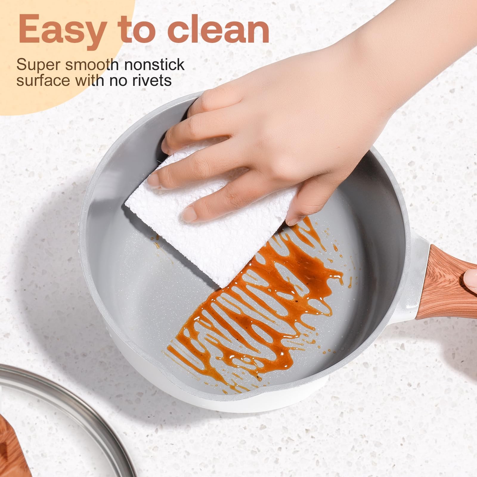 2 Quart Ceramic Sauce Pan with Lid Nonstick Saucepot Induction Safe