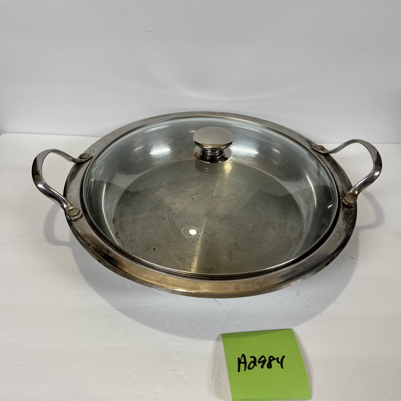 Wolfgang Puck 13″ Chef Casserole Fry Pan with Lid Glass Stainless Double Handle