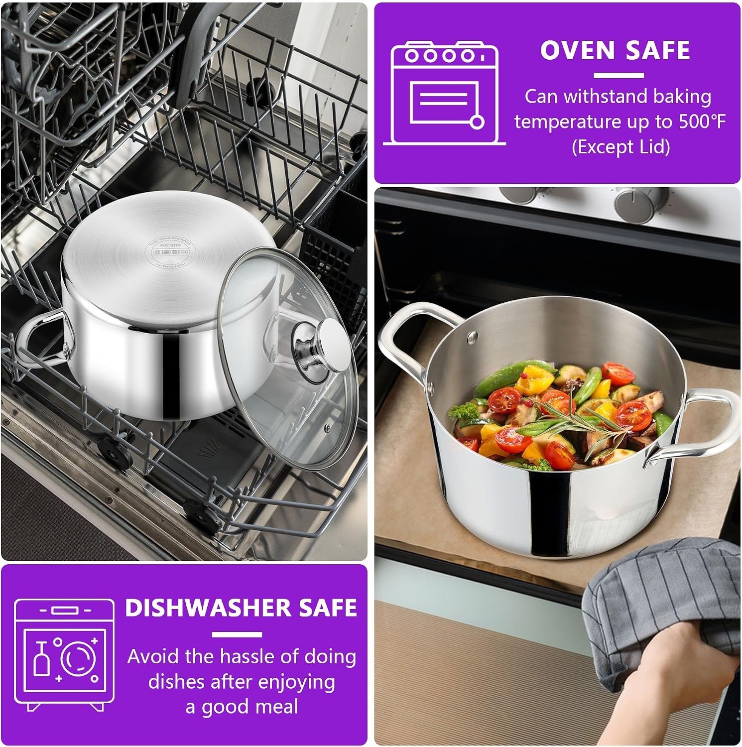 5 Quart Tri-Ply Stainless Steel Stock Pot, Cooking Pot with Lid | 5 Qt Stockp…