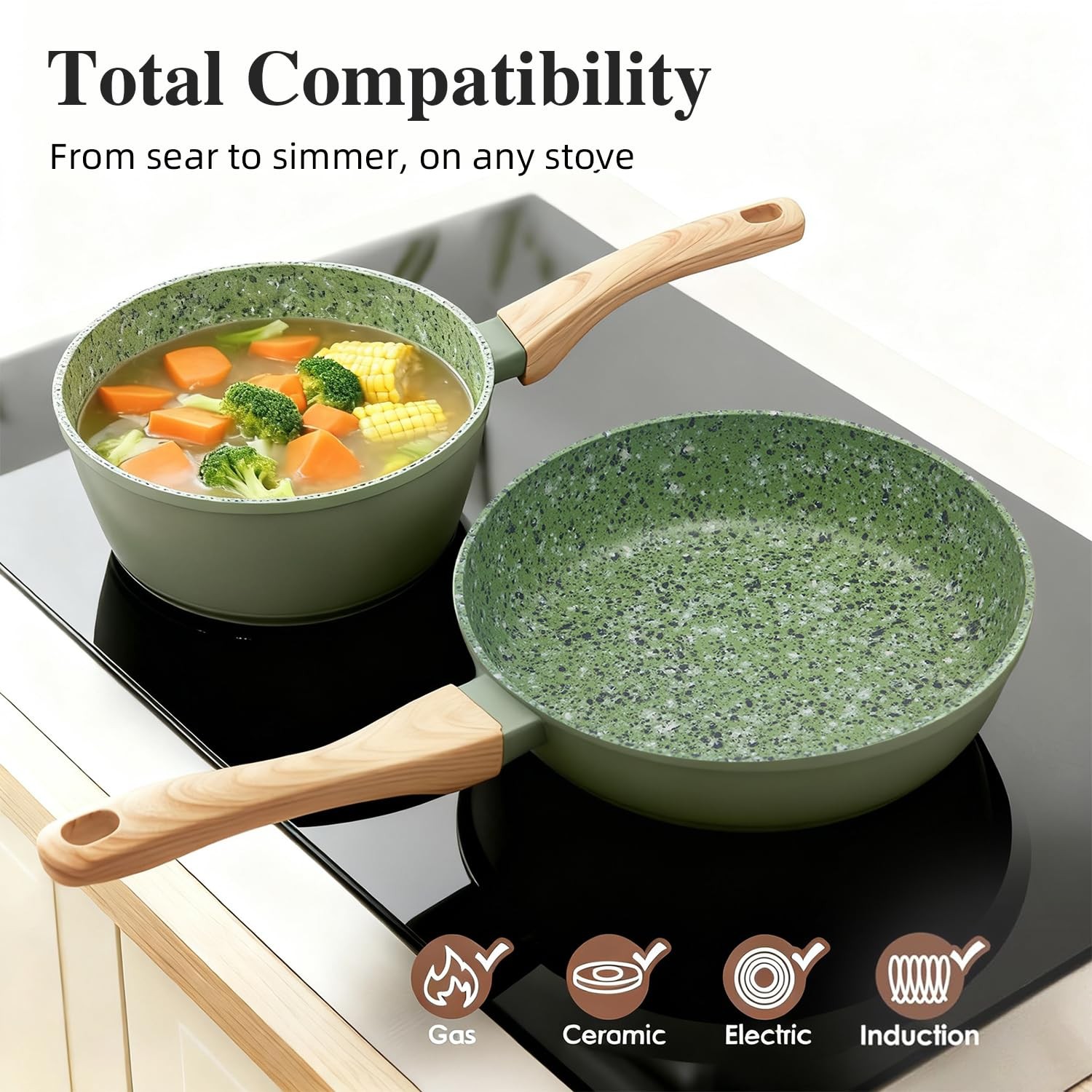 3-Piece Nonstick Cookware Set,10.25 Inch Frying Pan + 1.43QT & 2.2QT Saucepot…