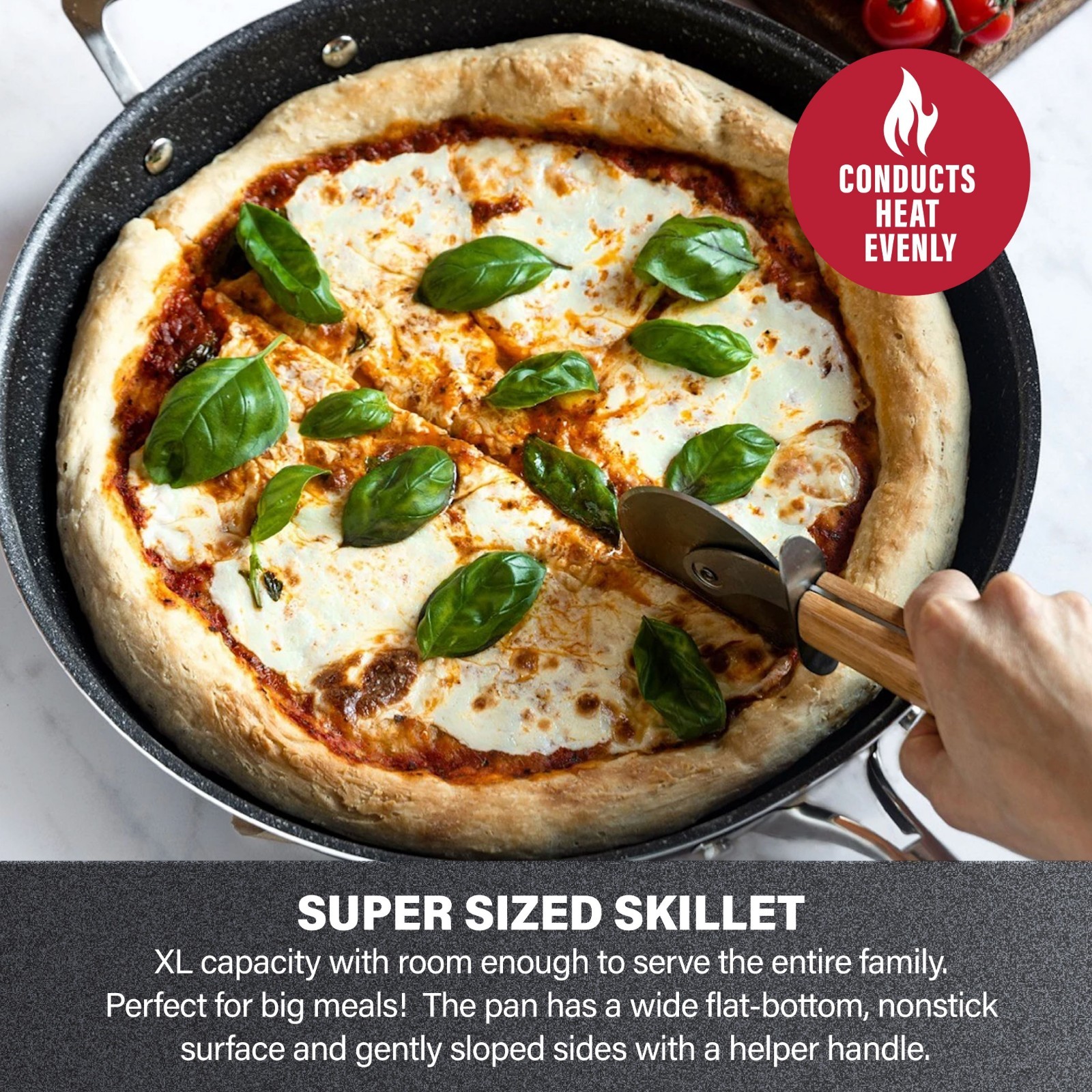 Granitestone 14” Nonstick Family Fry Pan with Helper Handle, Non Stick Skiller