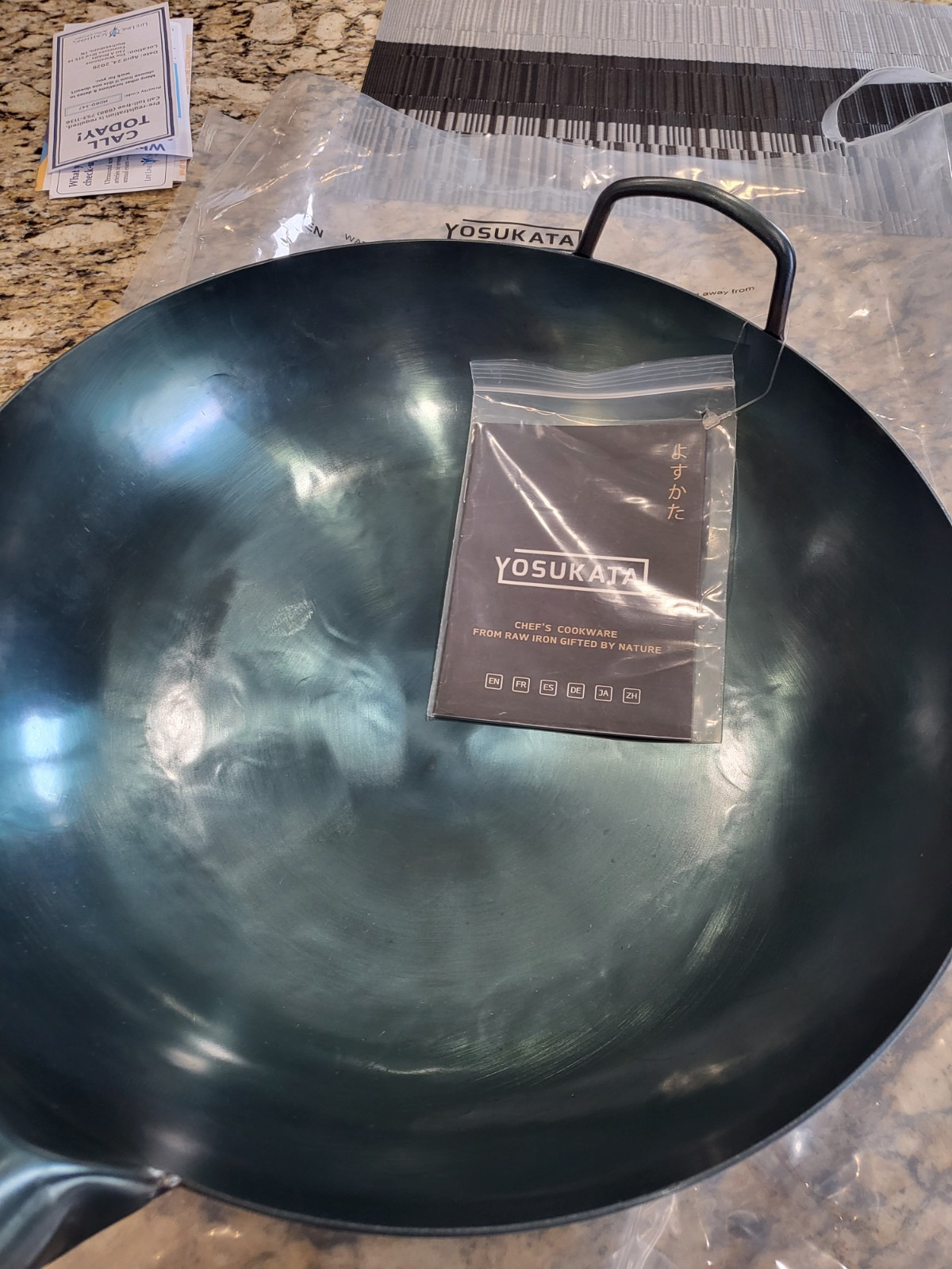 YOSUKATA 14” Round Bottom Carbon Steel Wok Pan – Blue Pre-Seasoned, Used ONCE
