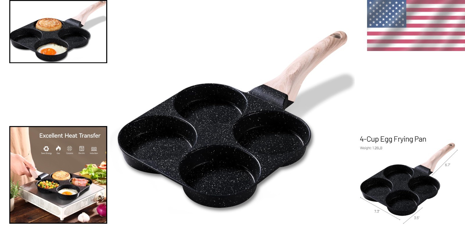 4-Cup Nonstick Granite Egg Pan – Ultimate Healthy Breakfast Skillet in Black