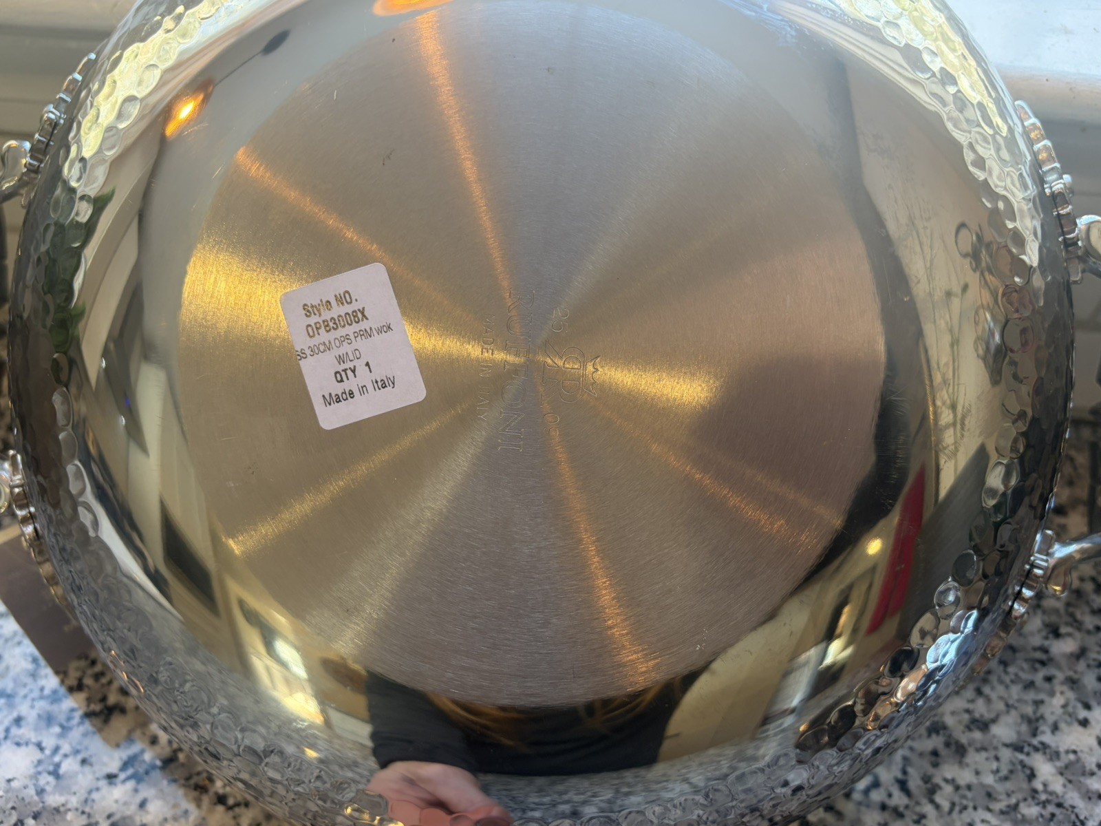 Ruffoni Opus Prima Hammered Stainless-Steel Wok 12” w/ Tomato Knob, 4 3/4-Qt