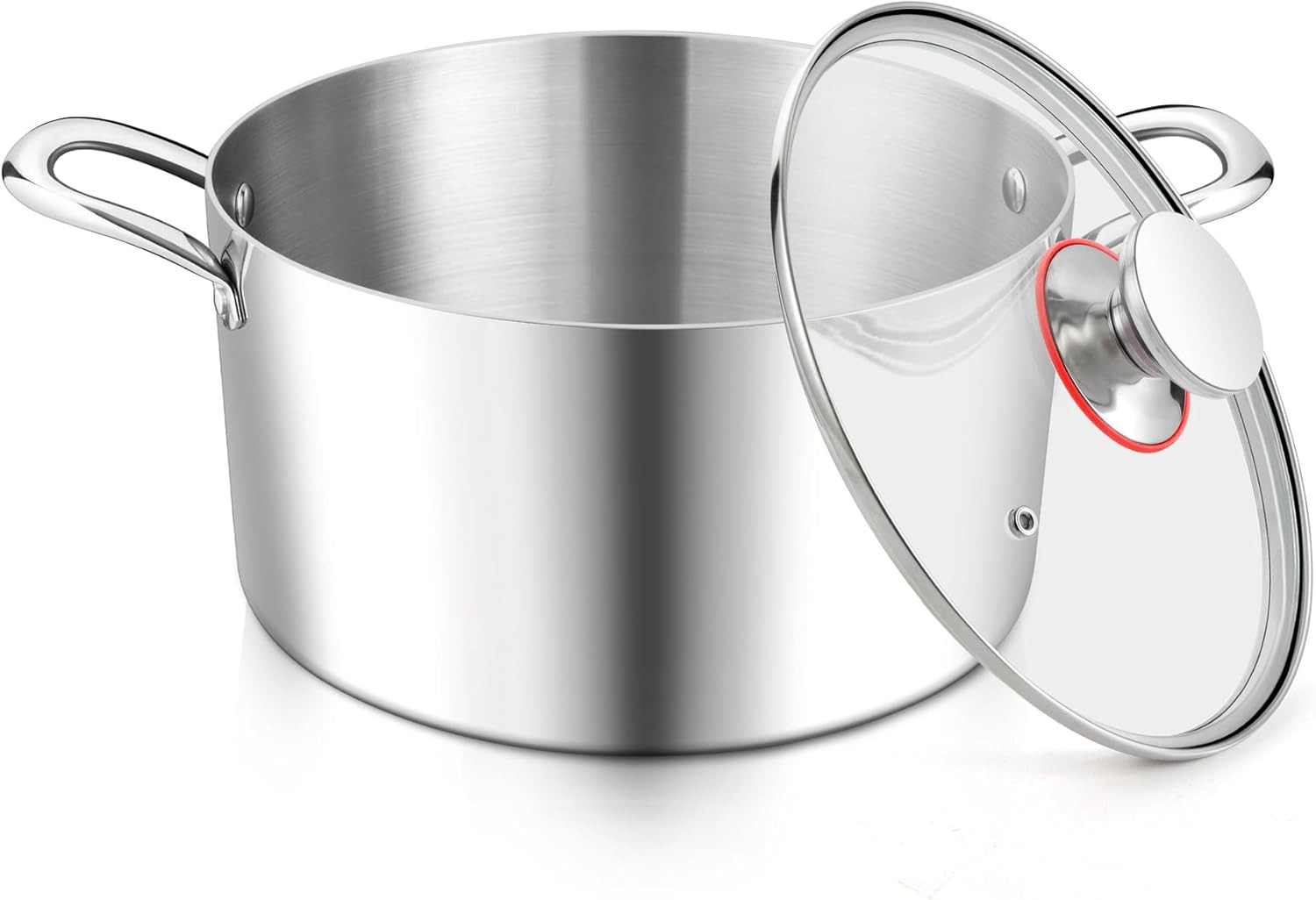 4 Quart Stock Pot Tri-Ply Stainless Steel Cooking Pot Glass Lid Riveted Handles