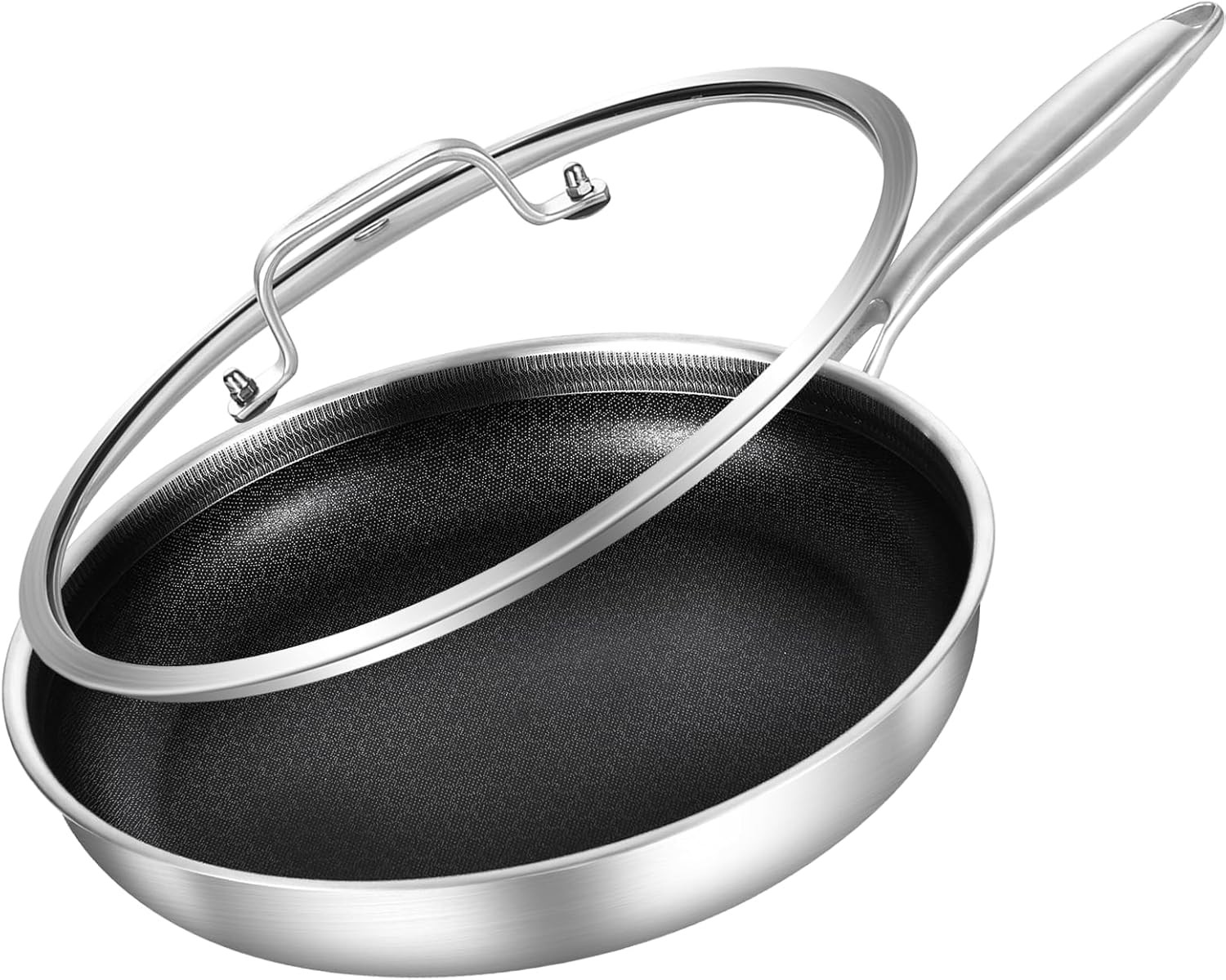 12-Inch Hybrid Stainless Steel Sauté Pan Skillet Non-stick Frying Pan with Lid