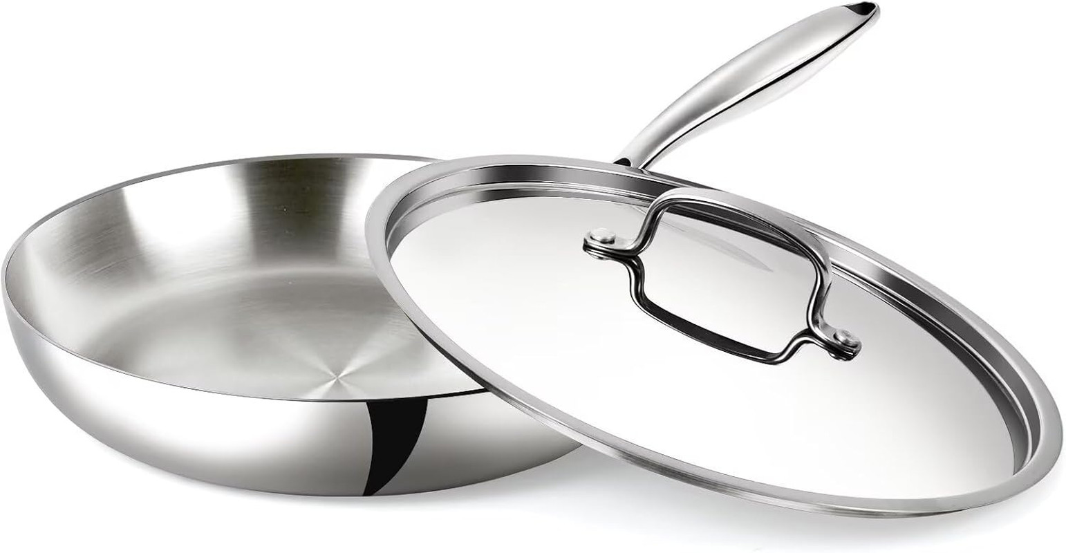 10-Inch Tri-Ply Stainless Steel Skillet with Lid – All Stovetops Compatible