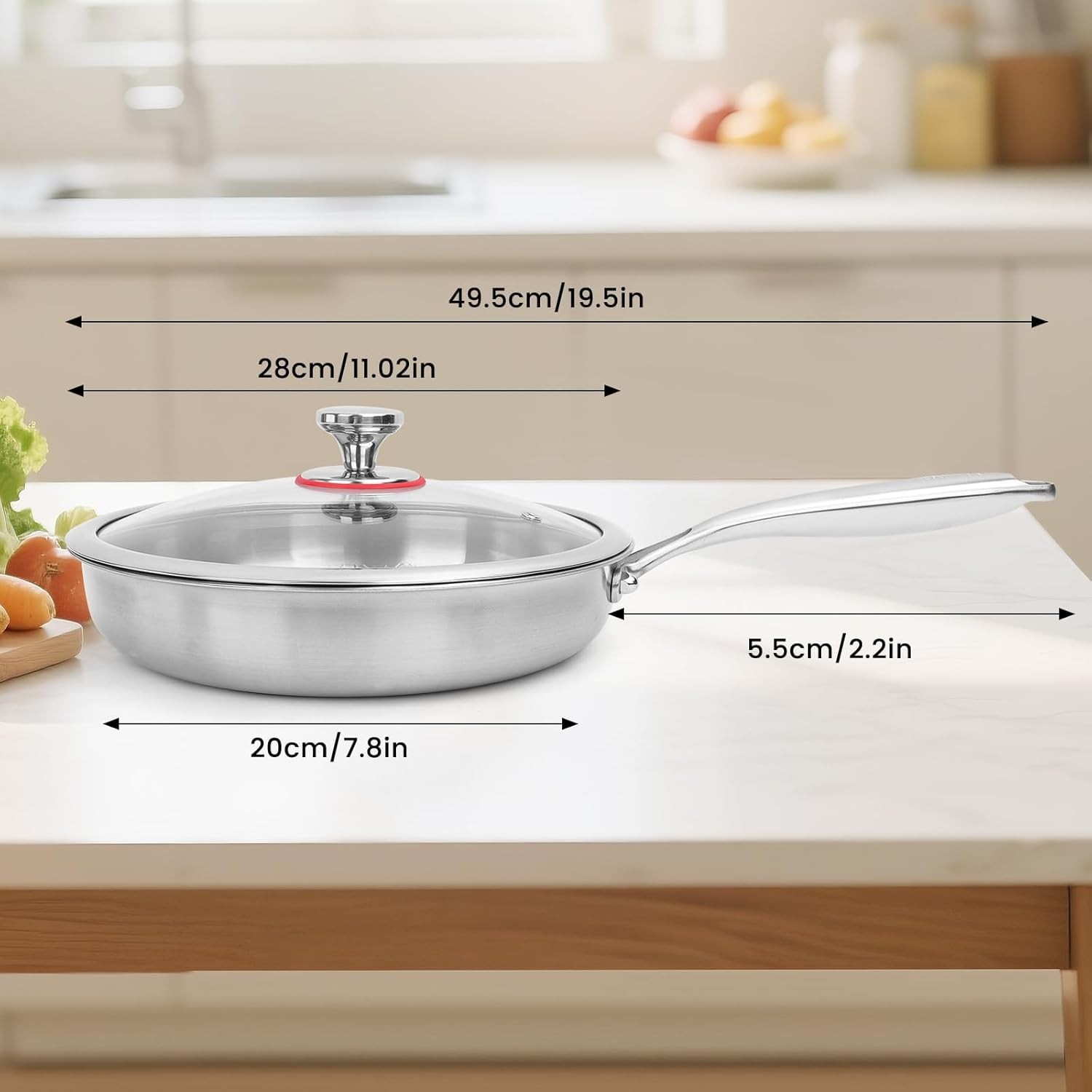 NEW 11in Titanium Frying Pan Non Stick Scratch Resistant With Lid