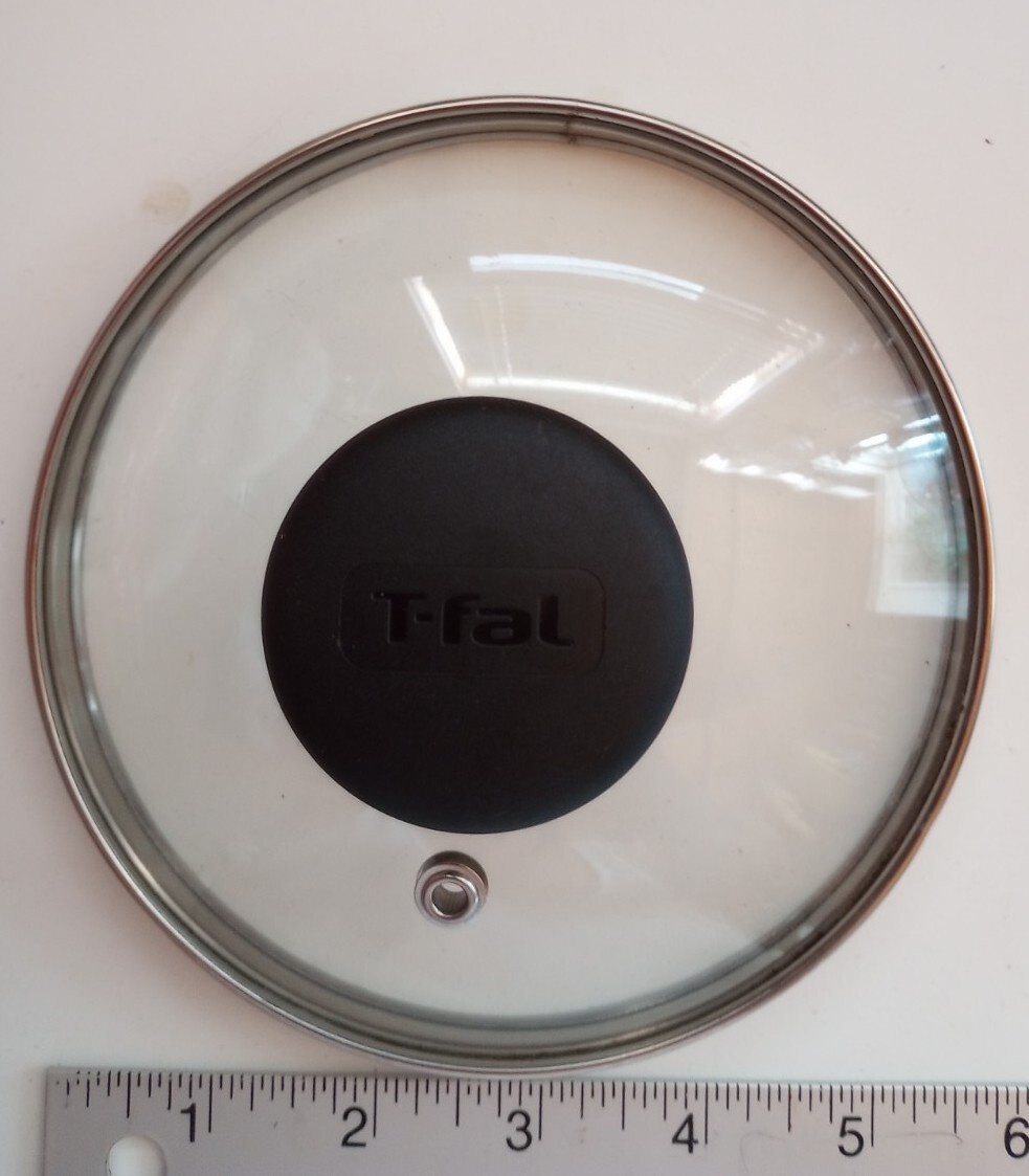 T-FAL 5.25″ 5 1/4 Glass Replacement Lid Cover Top Black Handle Branded Vent Hole