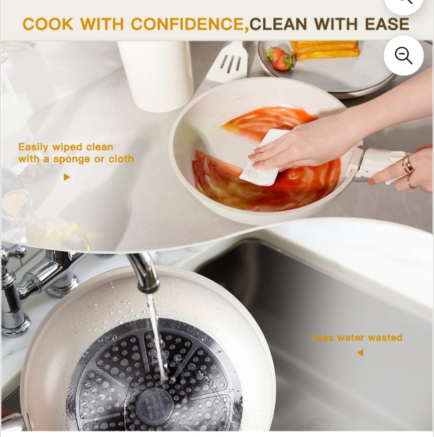 Astercook 20 Piece Cookware Set Non Stick Detachable Handles Cream White
