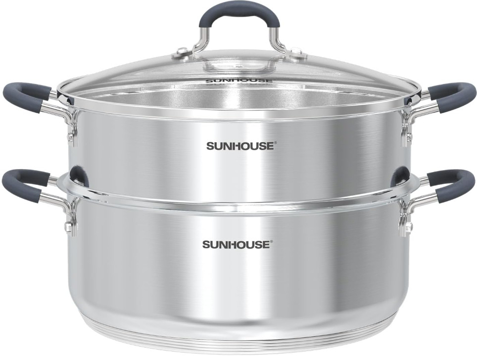 Olla Vaporera Acero Inoxidable 6,3 Qt 2 Niveles con Tapa Apta Inducción, Nuevo