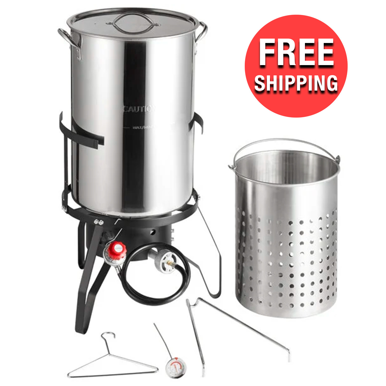 50 Qt. Outdoor Cooking Seafood Boiler Steamer Kit with Round Stainless Steel Pot