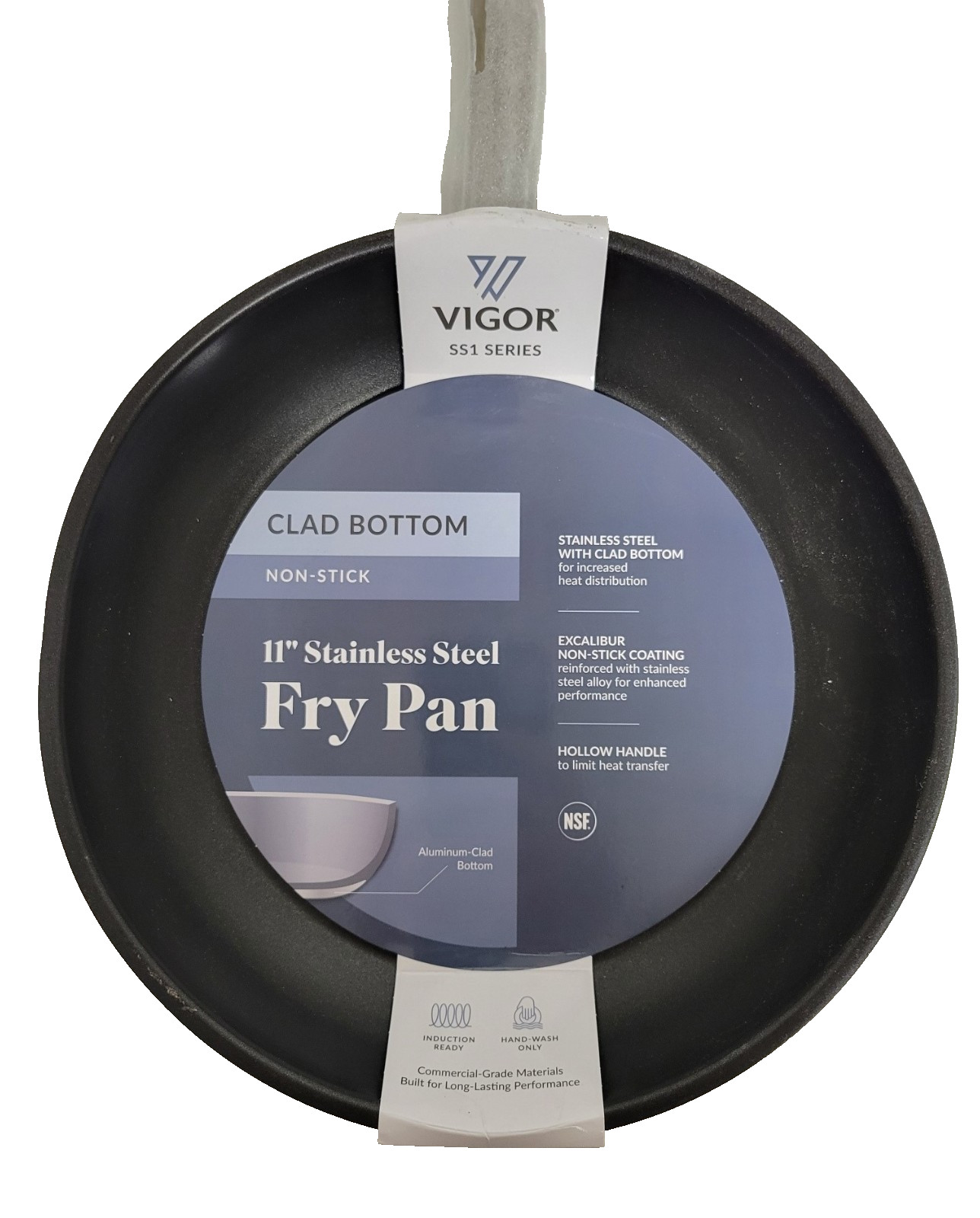 Vigor SS1 Series 11″ Stainless Steel Non-Stick Fry Pan with Aluminum-Clad Bottom