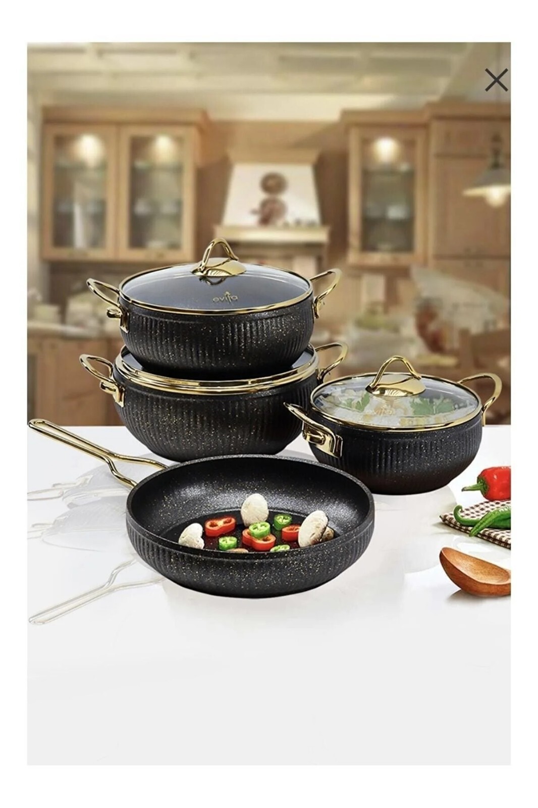 Granite White-Black Cookware Set, Luxury Stone Cookware Set, 7 Pieces Cookware,