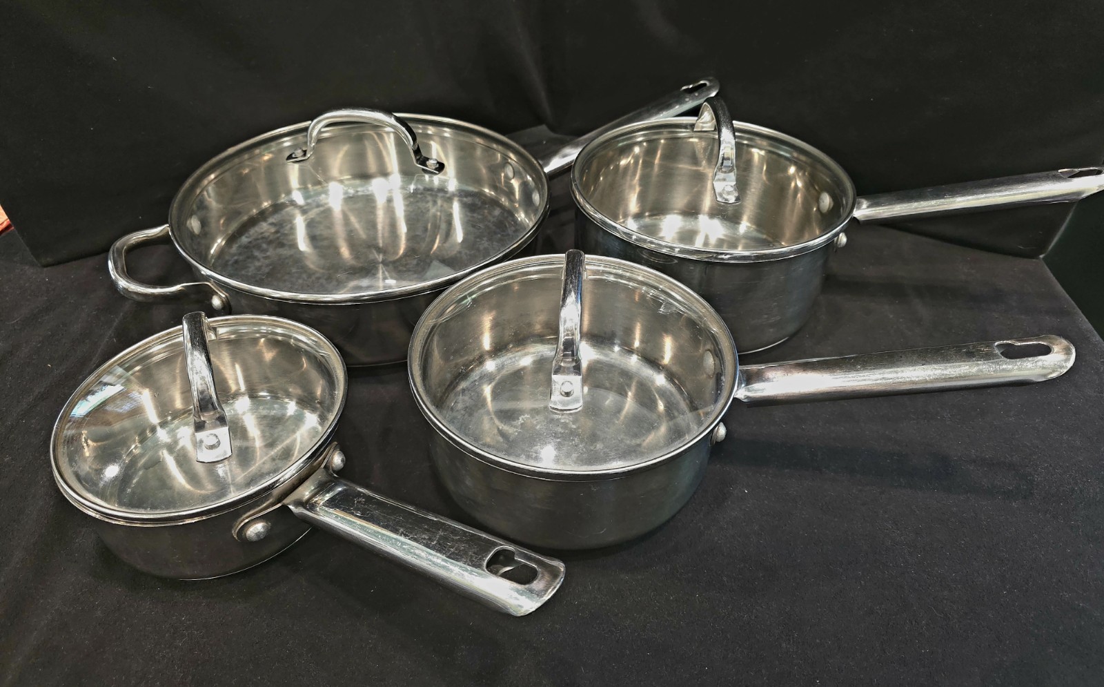 Wolfgang Puck Cafe Collection 8 piece set 18/10 Stainless Cookware Set EUC