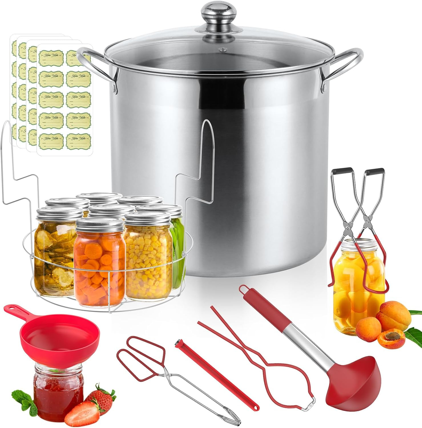 21.5 QT Stainless Steel Canning Pot Set with Lid, Rack & Tools for Beginners