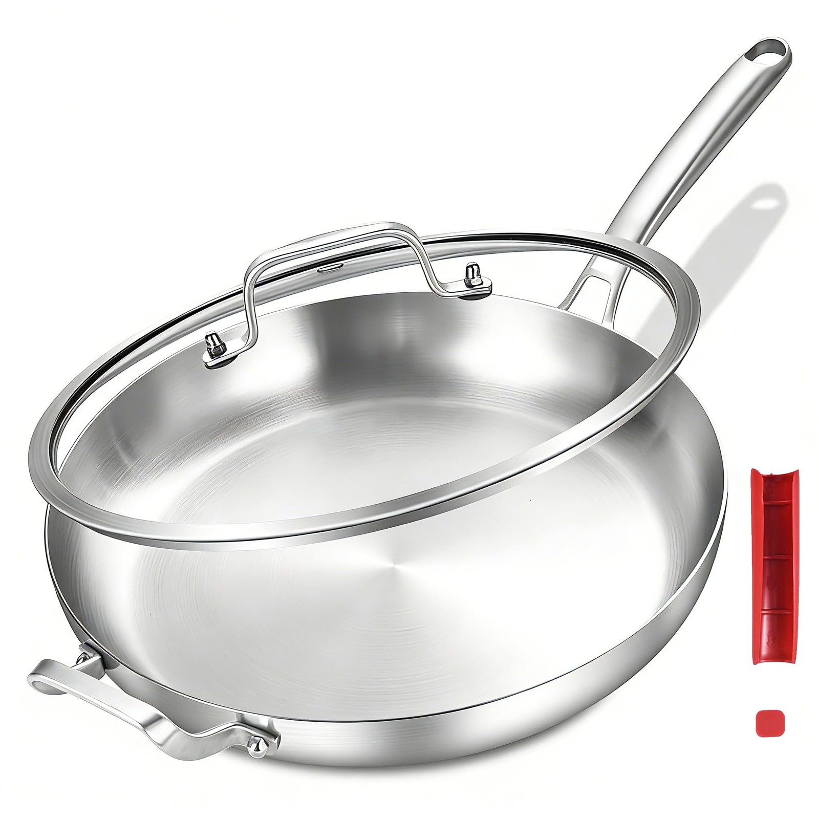 13-Inch Tri-Ply Stainless Steel Frying Pan with Lid and Helper Handle,Skillet…