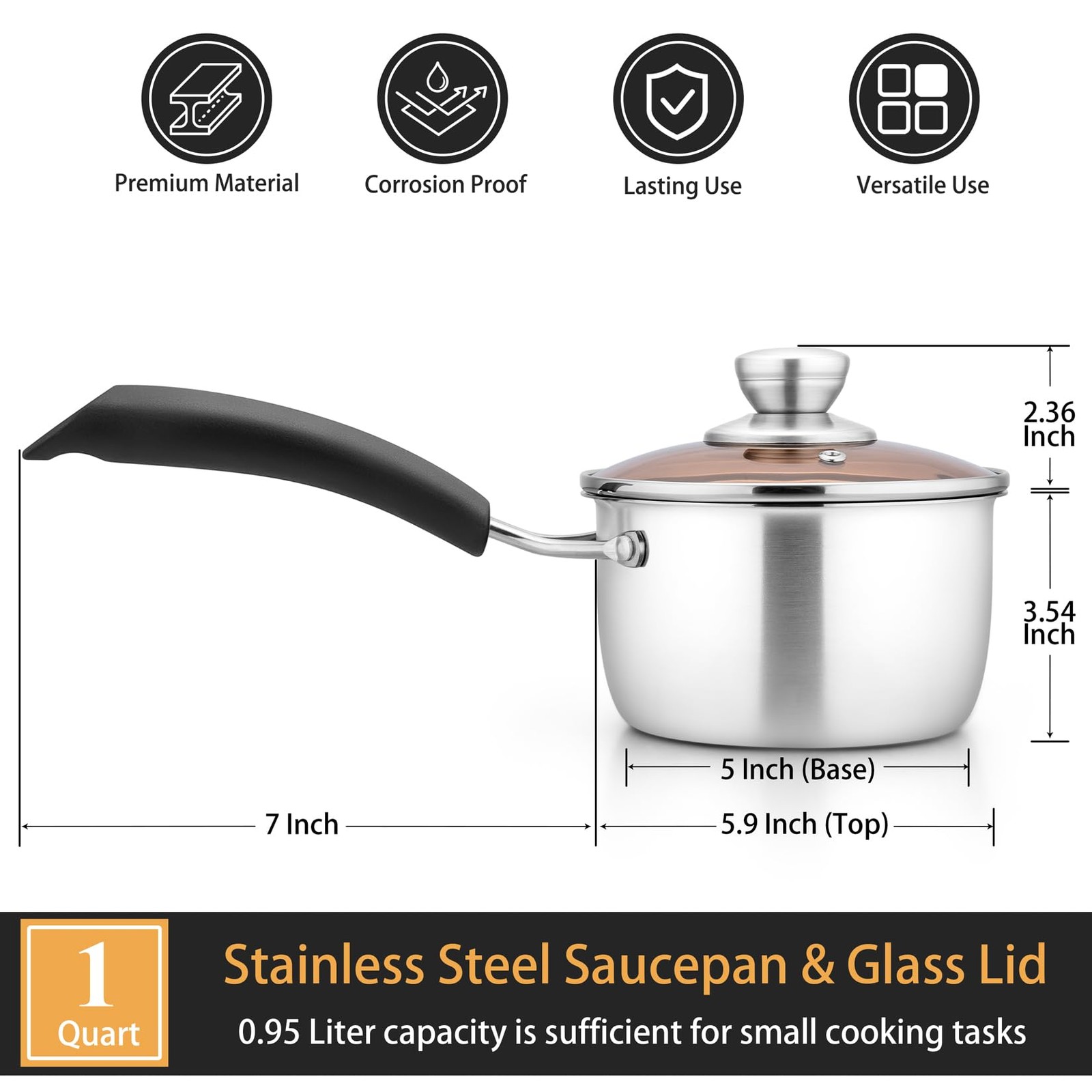 P&P CHEF 1 Quart Saucepan, Stainless Steel Saucepan with Lid, Small Sauce Pan…