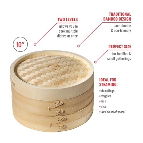 Joyce Chen 2-Tier Bamboo Steamer Baskets 10-Inch J26-0013