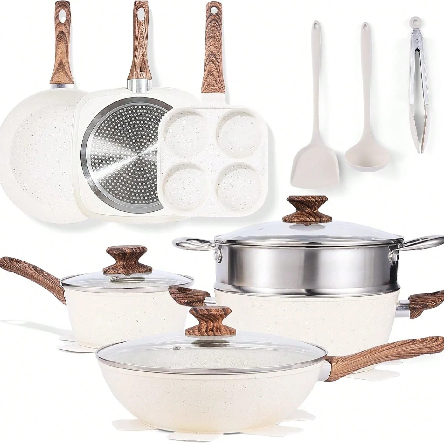Sweetcrispy 17PCS Pots & Pans Set Nonstick Induction Cookware Detachable Handle