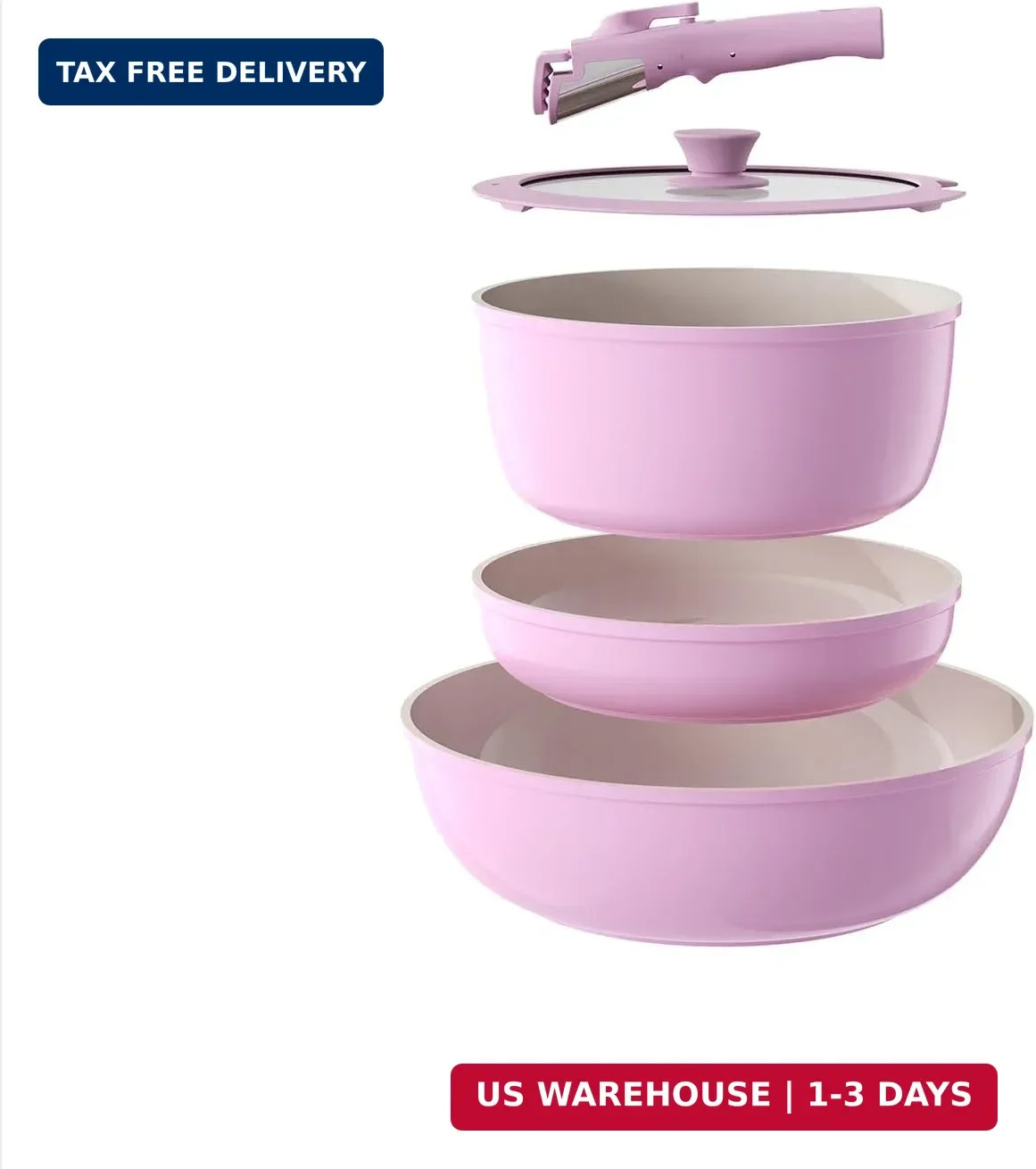 Pots and Pans Set Non Stick, Ceramic Cookware Set Detachable Handle, RV Camping