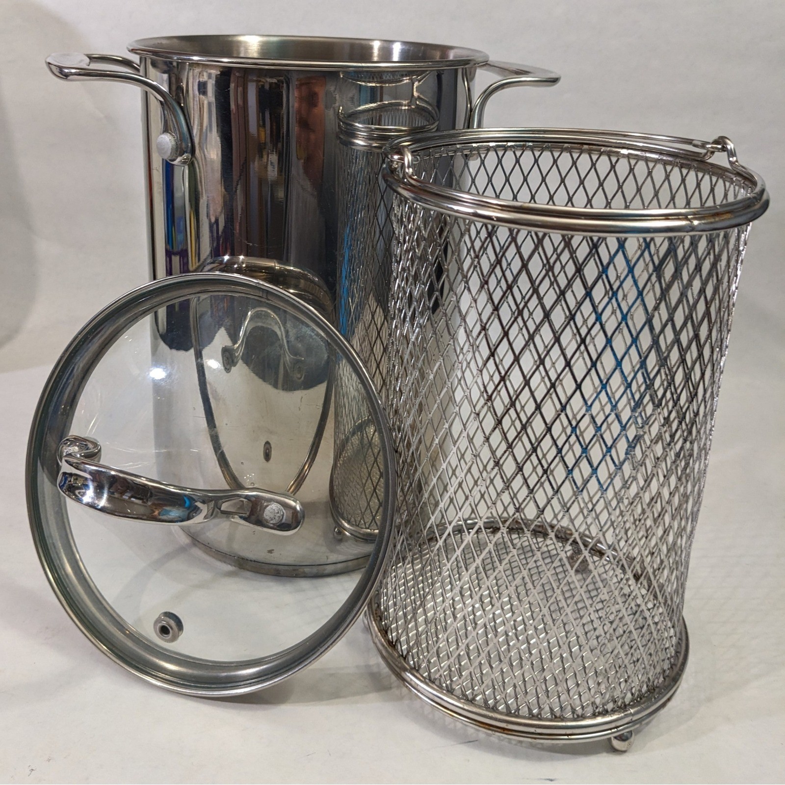 Crate & Barrel Stainless Steel Asparagus Steamer Pot with Basket and Glass Lid