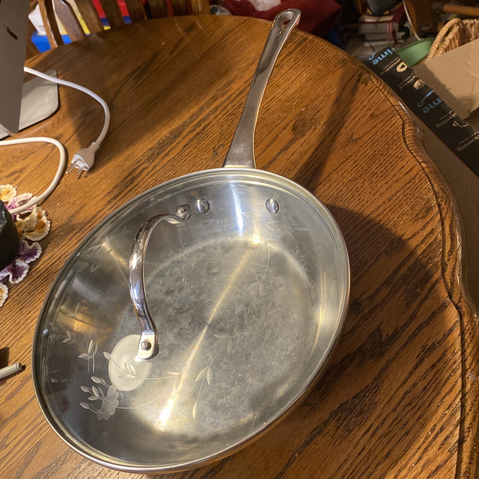 Princess House Heritage 10″ Fry Pan / Stainless w/etched Glass Lid