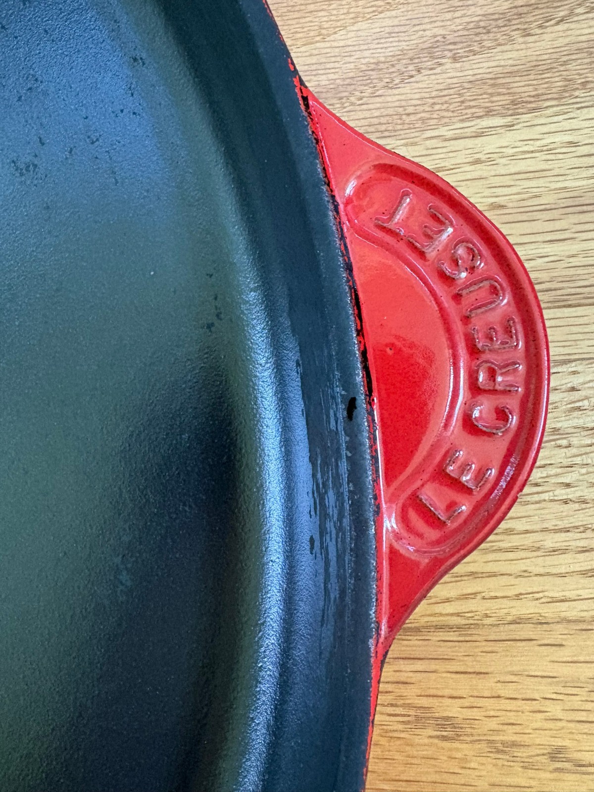 Le Creuset Oval Skillet 40 Red Enamel Cast Iron Pan Large 15.75″ France