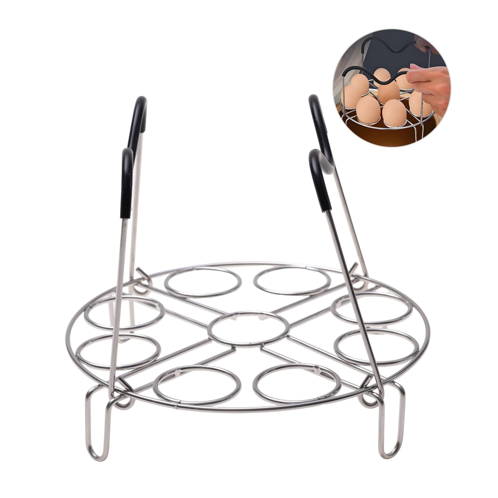 19.5cm/7.68inch Silver Egg Steamer Rack Trivet with Heat Resistant Silicone H…