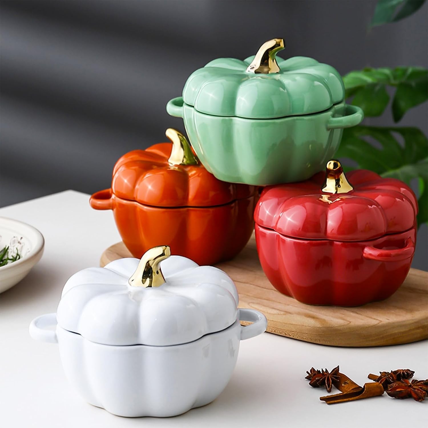 Dutch Oven Pot with Lid, Pumpkin Pottery Dessert Saucepan, Mini Baking Dish Cute