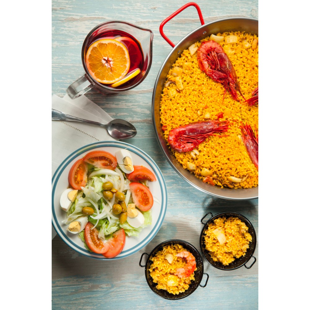 Garcima High Carbon Polished Paella Pan with Red Handles 34cm