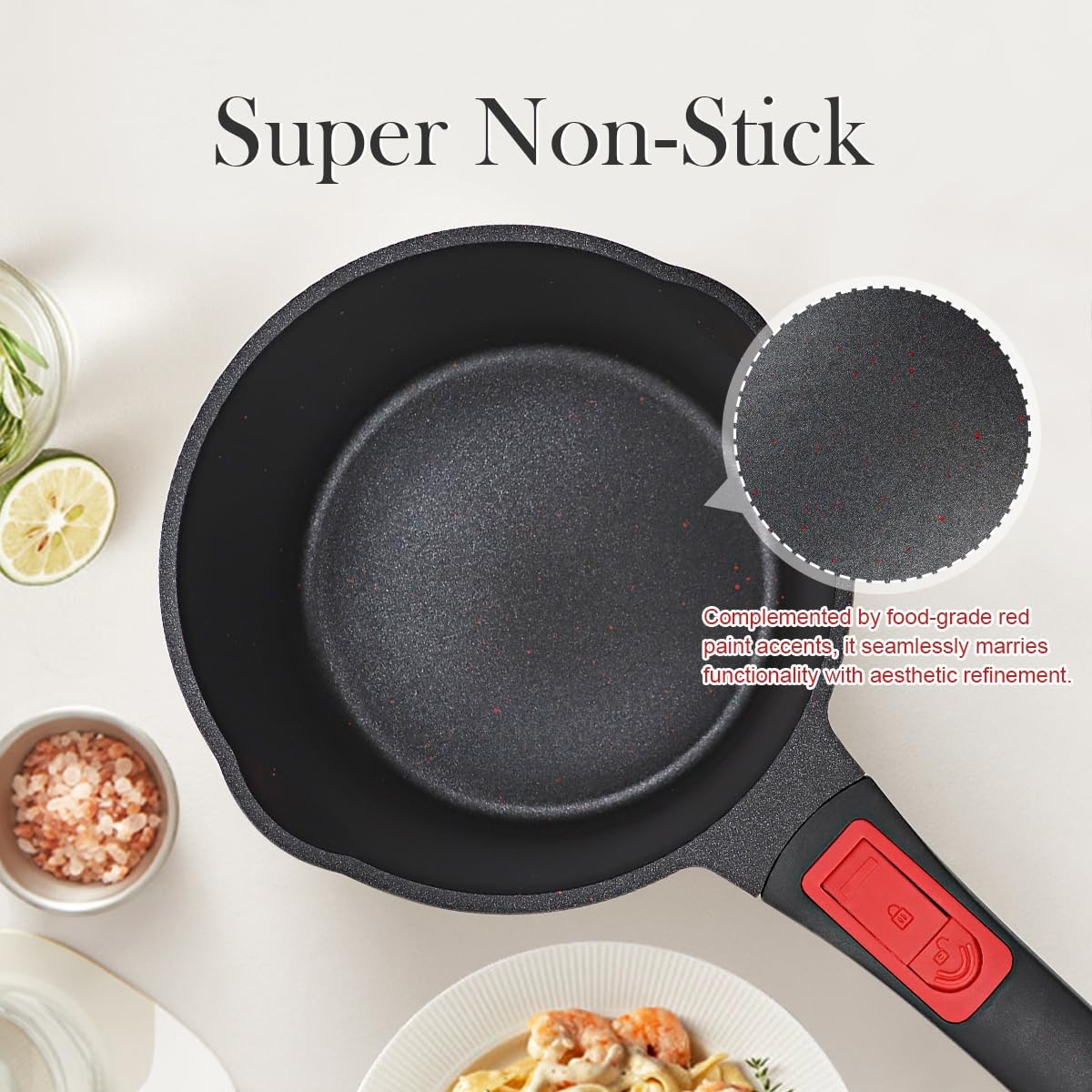 1.5 Qt Small Sauce Pan Lid Non Stick Milk Pot Pour Spout Detachable Handle
