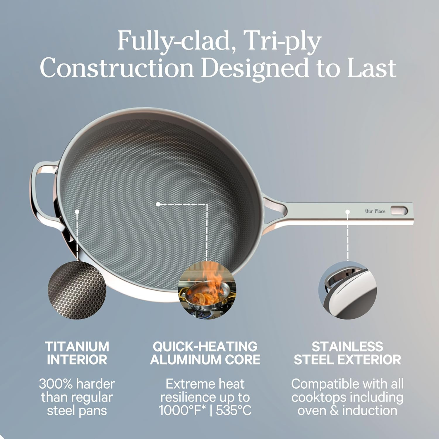 Titanium Always Pan Pro – 10.6” Nonstick Skillet with Spatula – Chrome