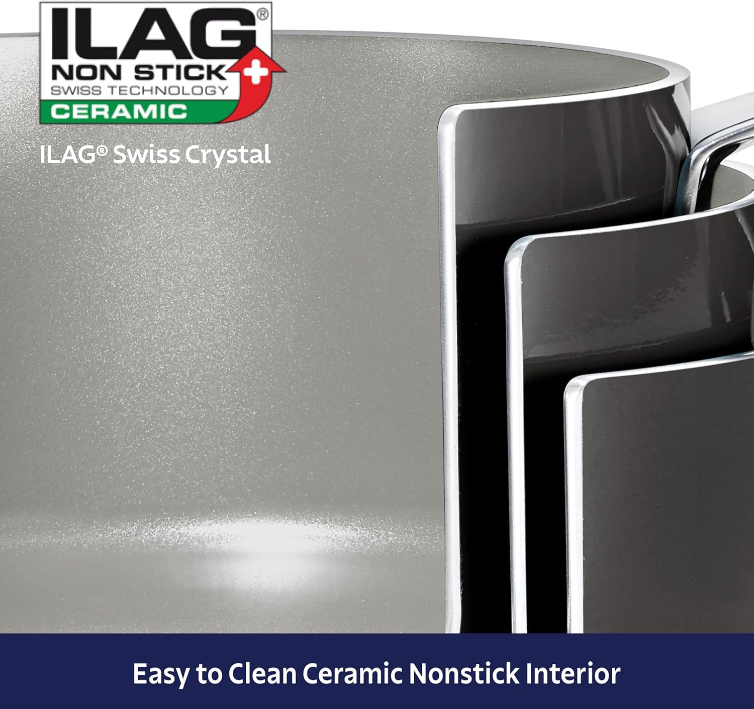 Dark Gray Nonstick Ceramic 6-Piece Nesting Saucepan Set with Lids