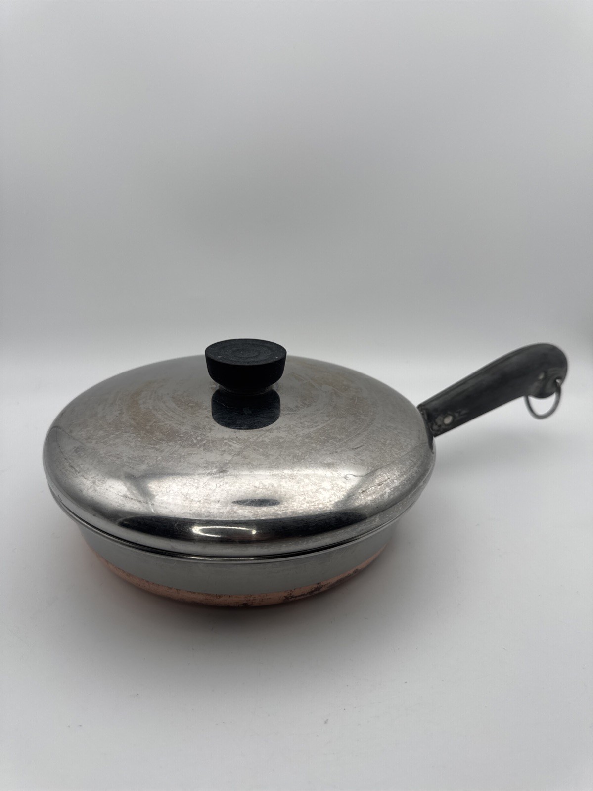 Vtg Revere Ware 8 Inch Skillet Frying Pan w/Lid Copper Bottom/Stainless Steel