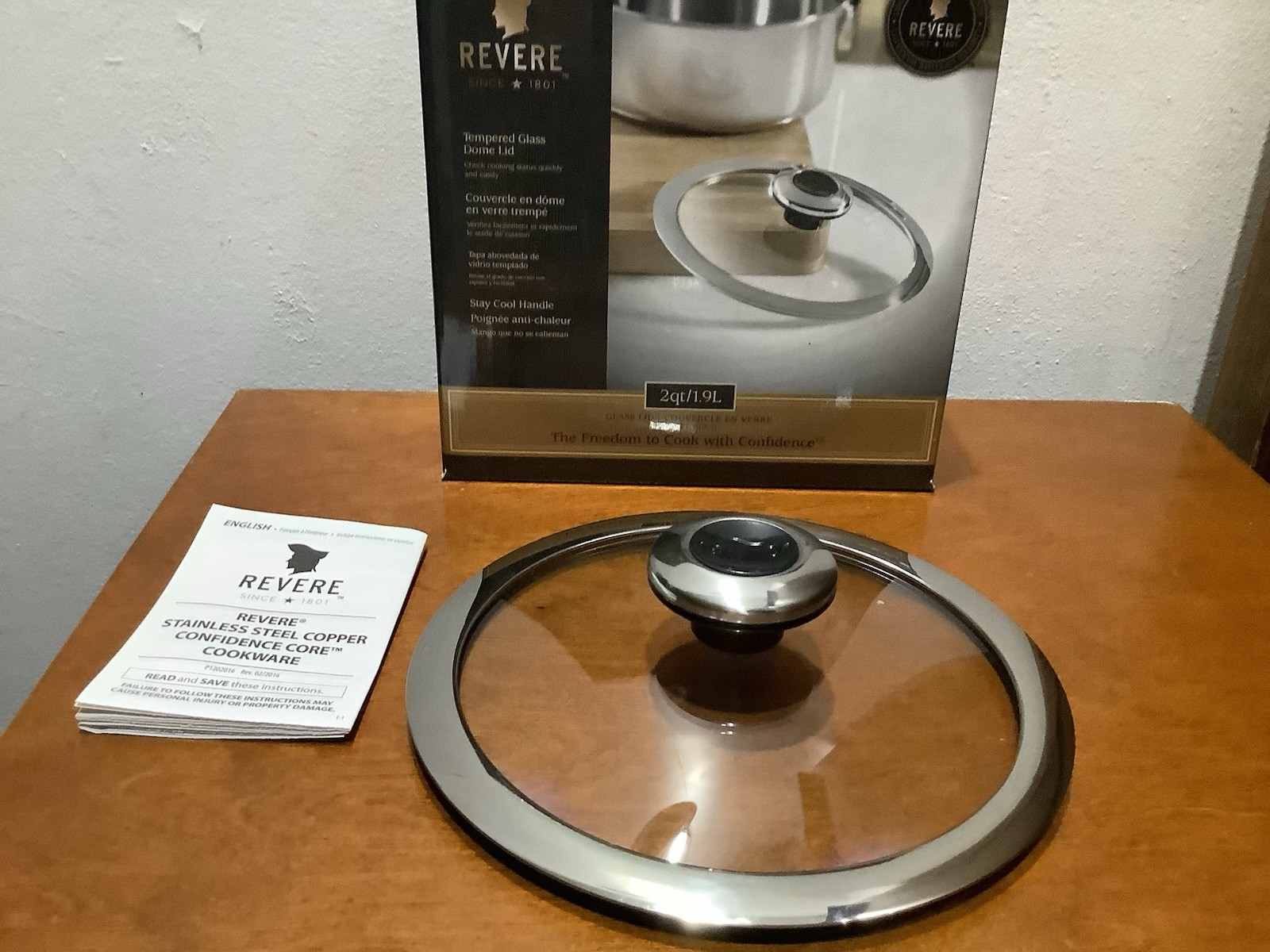 Revere Tempered Glass Dome Lid 9.5 in, 2 qt/1.9 L, Induction Ready