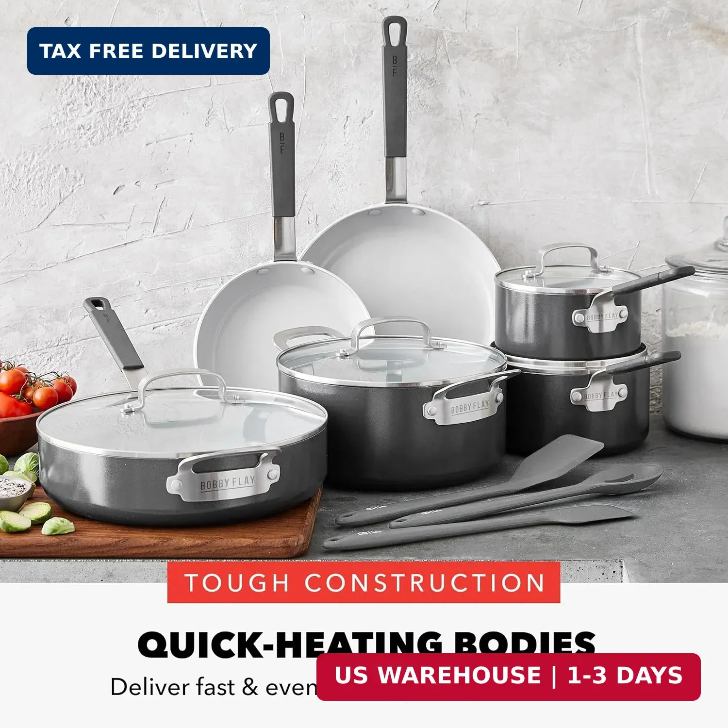 GreenPan x Bobby Flay 13 Piece Nonstick Cookware Pots and Pans Set, PFAS-Free Di