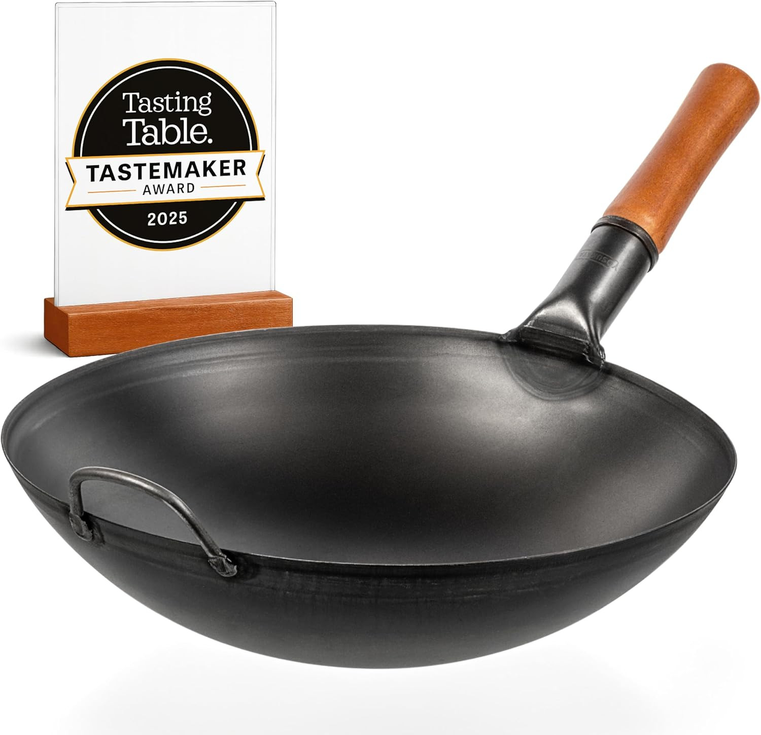 14″ Carbon Steel Wok with round Bottom – Pre-Seasoned Pow Wok for Stir Fry – Tra