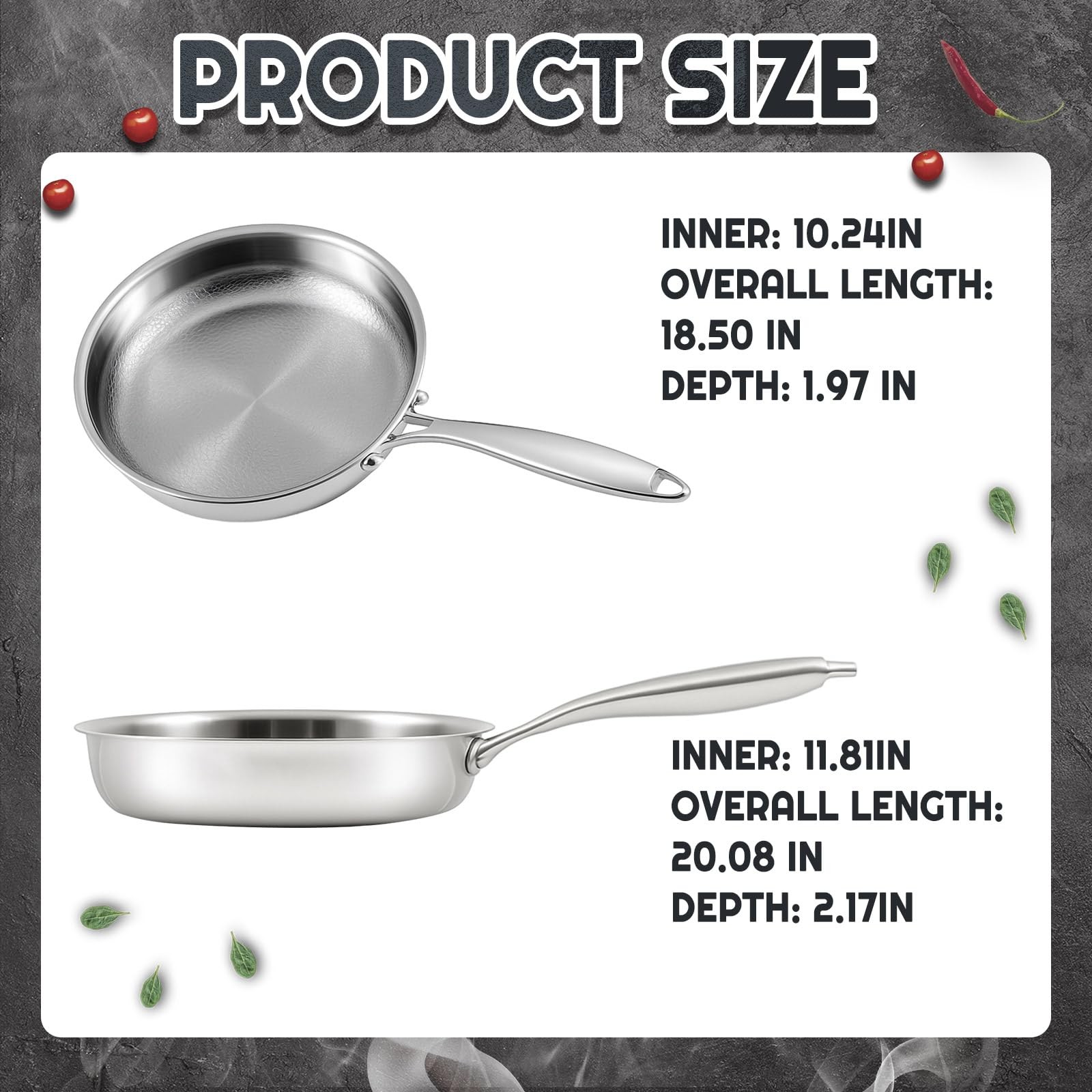 LemonRoad 2 Pcs 10.24″ 11.81″ Titanium Pan Set, 10.23″, 11.81″, Silver