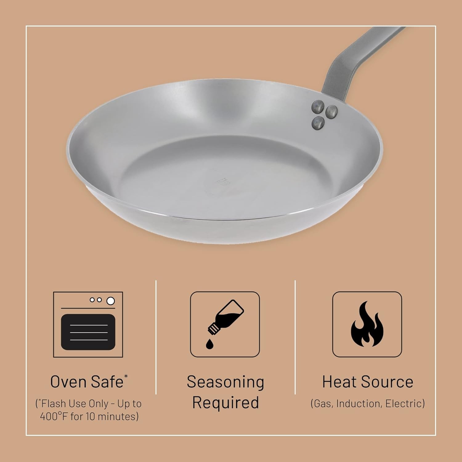 De Buyer 5611.28 Mineral B 11-Inch Carbon Steel Omelette Pan, 1 Liter, Silver