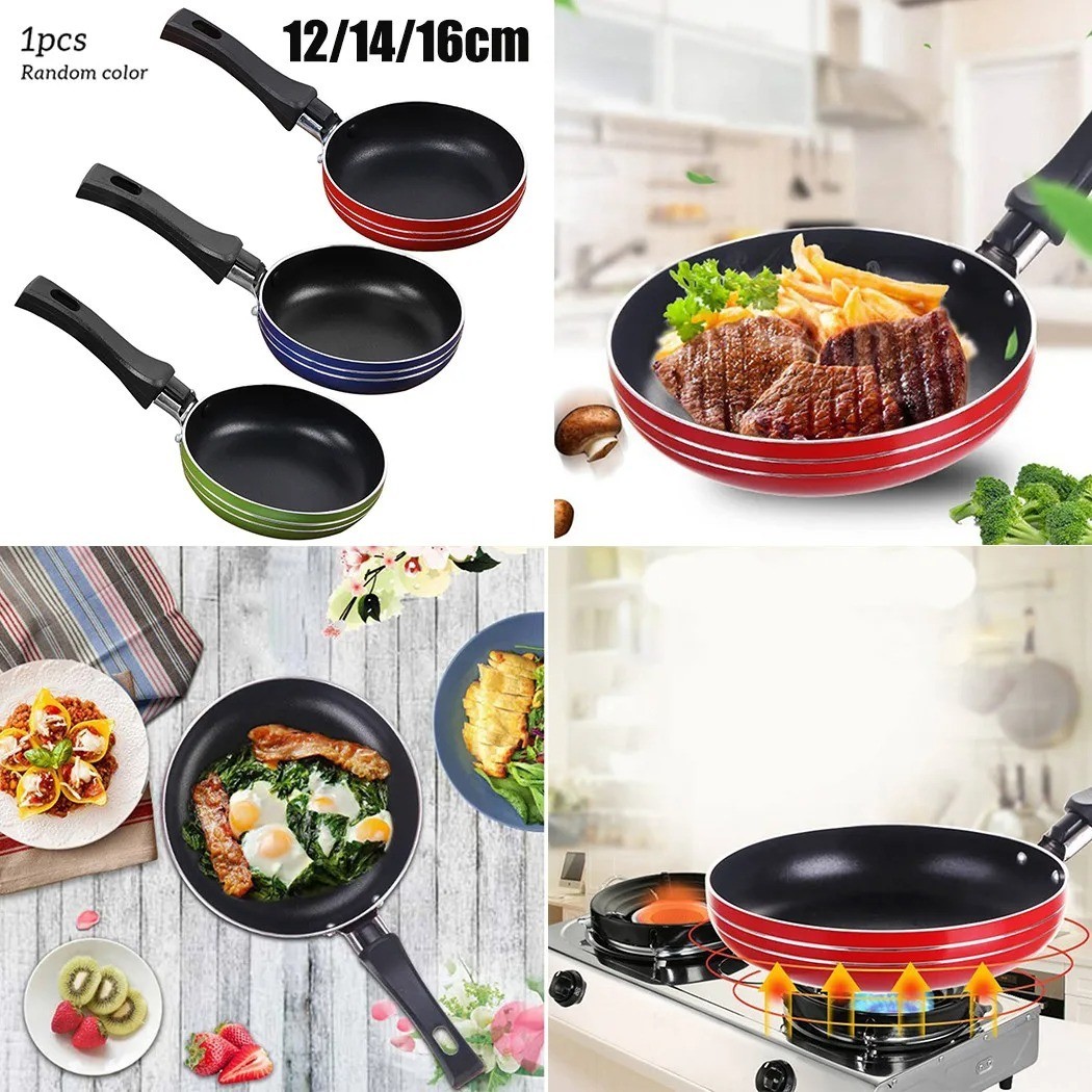 12cm/14cm/16/18cm Mini Frying Pan Non-stick Steel Frypan Pot Saucepan Random Col