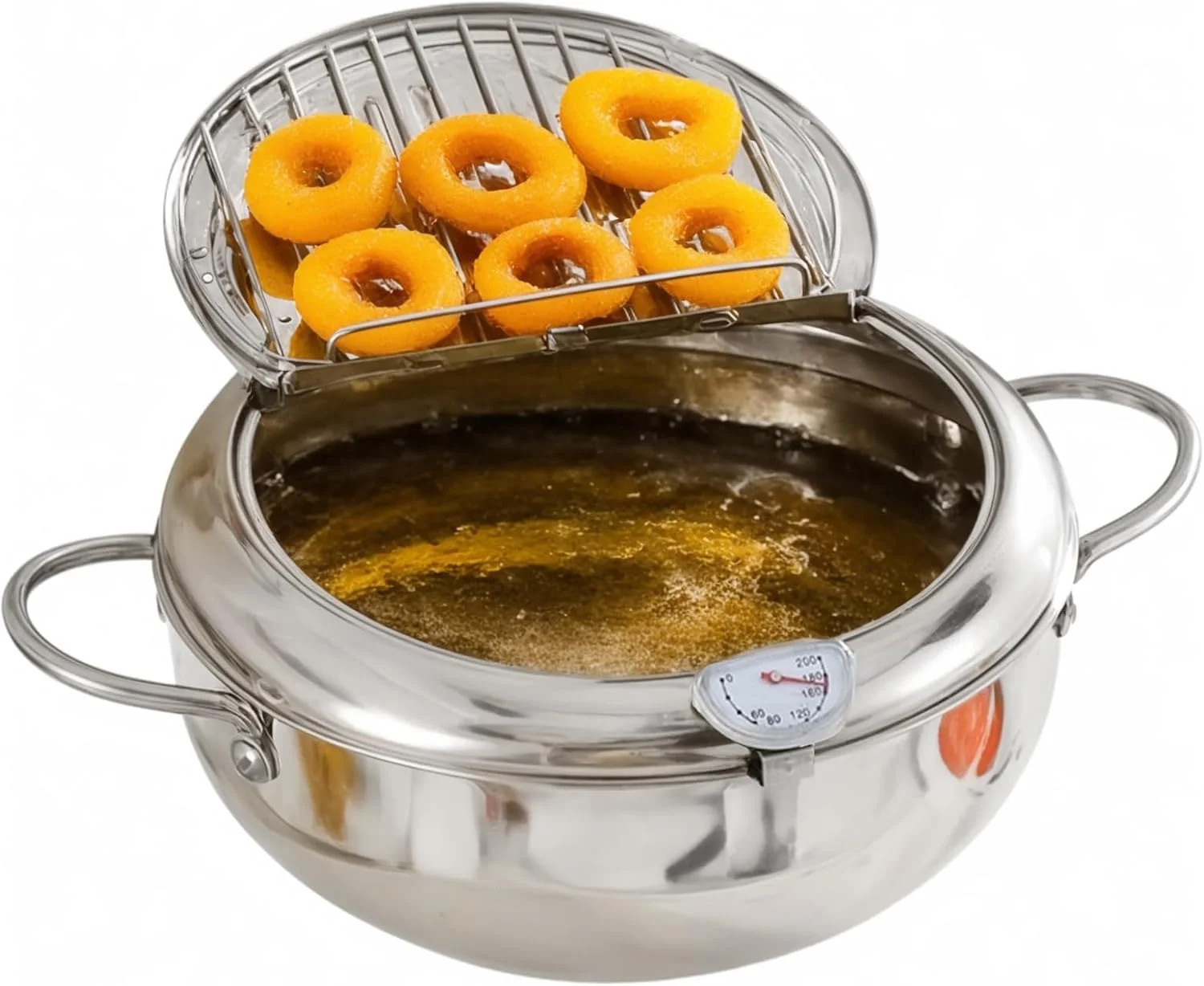 Deep Fryer Pot, Japanese Frying Pot with Thermometer and Oil Drip Drainer Rack,