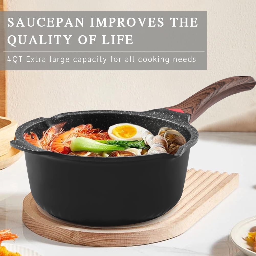 Nonstick Stockpot with Lid 4 Quart Large Saucepan Stay Cool Handle Quart