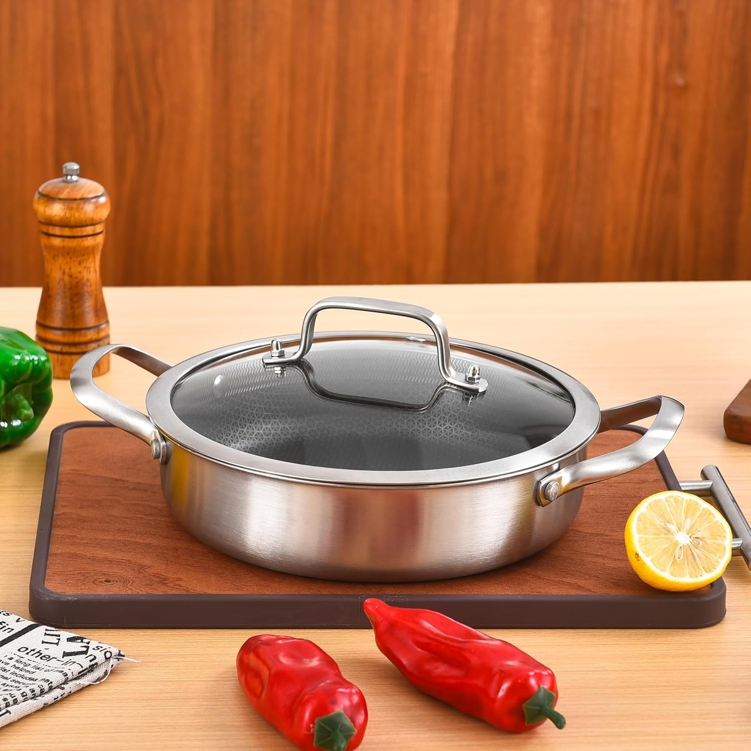 NEW 3QT Tri-Ply Stainless Steel Nonstick Saute Pan 10″ with Lid Induction Safe