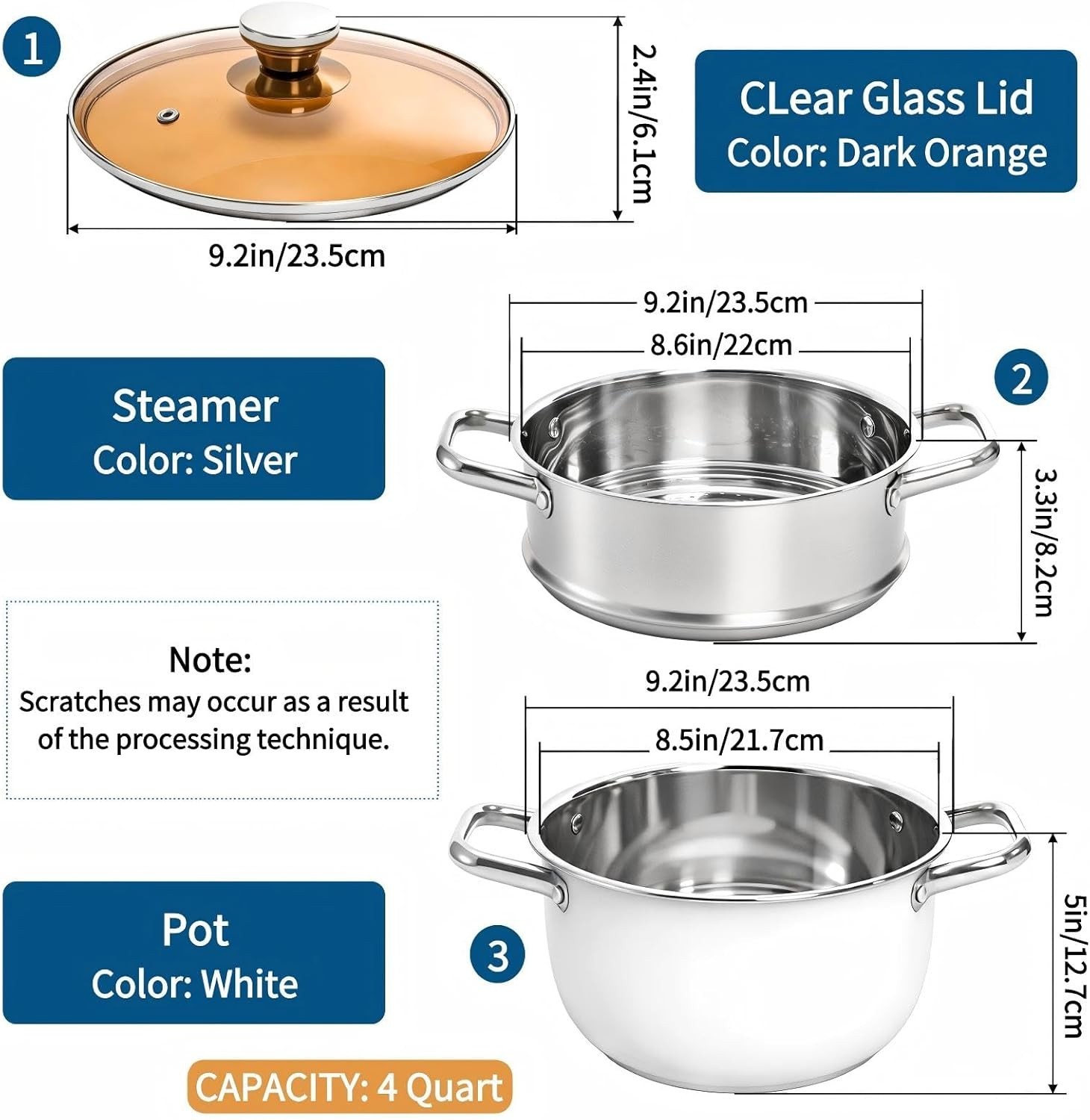 2 Tier Steamer Pot with Lid 4 Quart Stainless Steel Food Cooking Vegetable