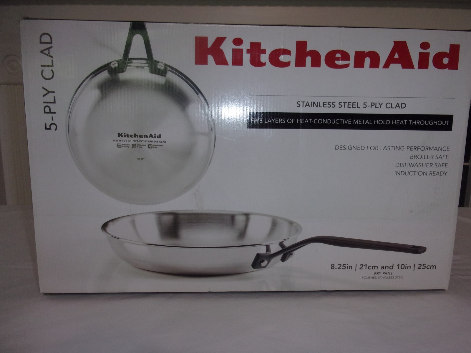 KitchenAid Set of 2 STAINLESS STEEL 5-PLY CLAD 10”25CM /8.5”21 CM Pans No Lid