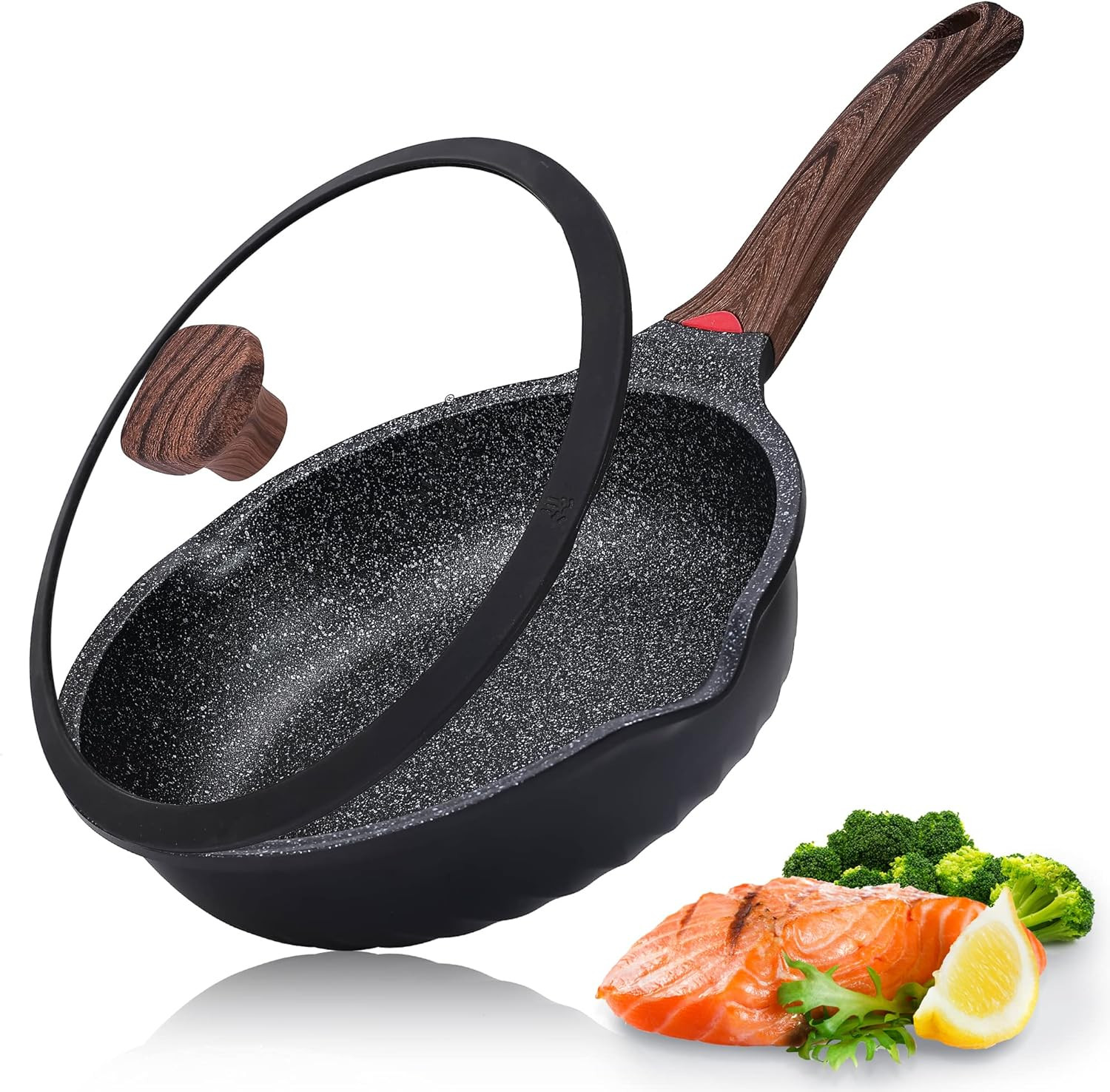 Nonstick Deep Frying Pan Saute Pan w/ Lid,10″/3Qt Skillet Pan,German 3C+ Ceramic