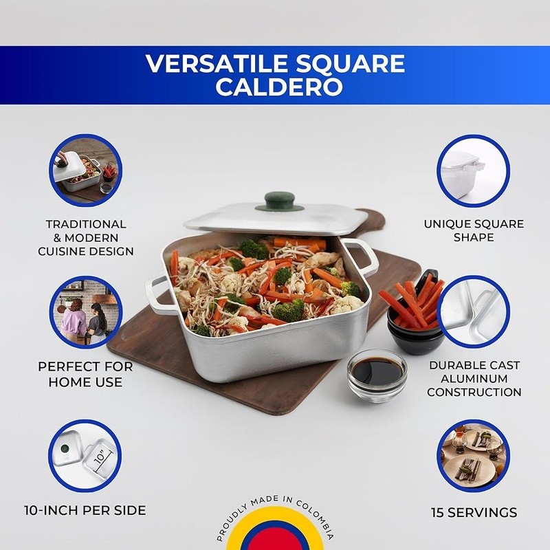 Square Cast Aluminum Caldero Multi-Function Cooking Pot Oven Safe Easy Clean New