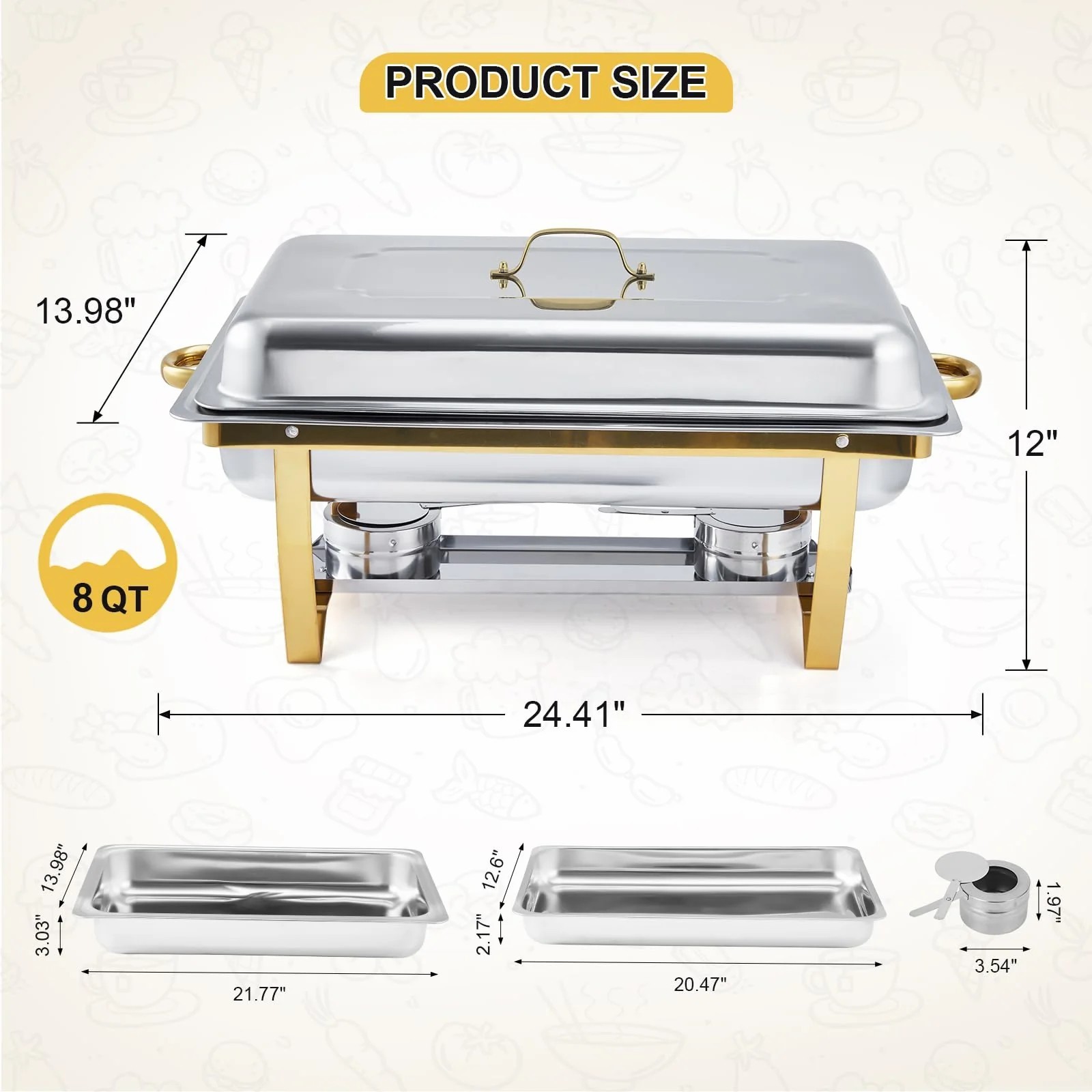 4-Pack Chafing Dish Buffet Set 8QT Stainless Steel Foldable Frame For Party Home