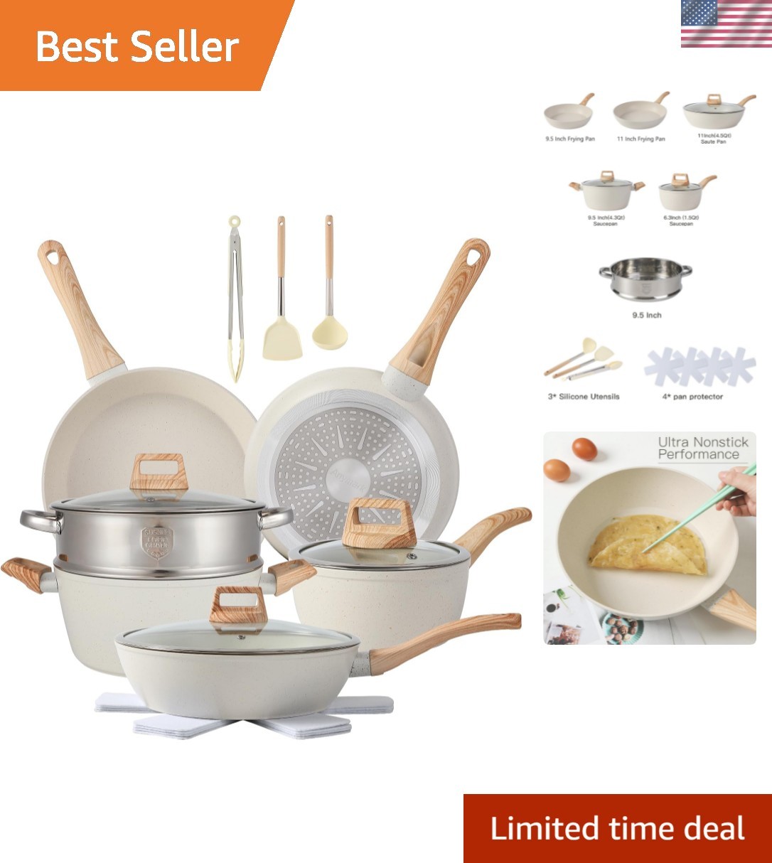 16PCS Pots and Pans Set Non Stick Cookware Set Nonstick with Cooking Set